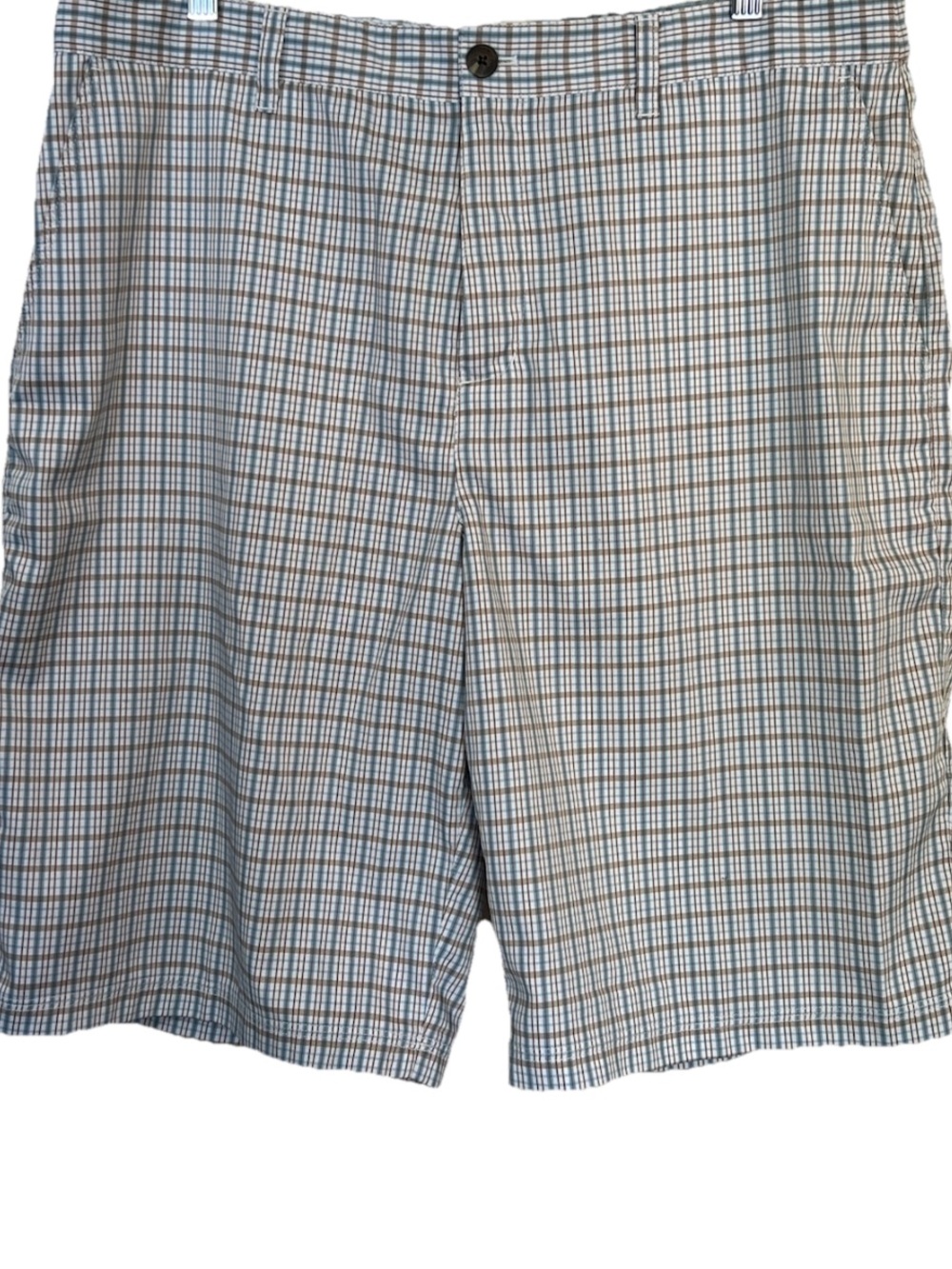 Adidas Golf Mens Plaid Bermuda Shorts White Blue Tan Size 36